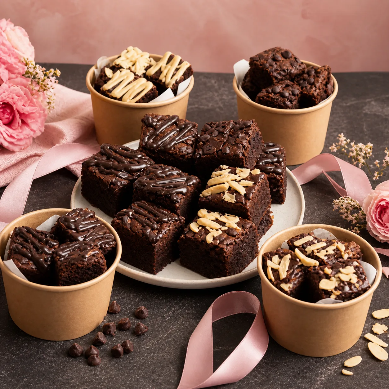 Dark chocolate fudgy brownies untuk hadiah